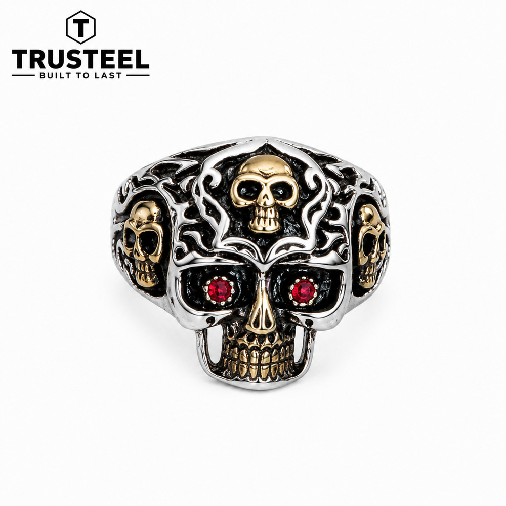 Skull Ring 316L Stainless Steel Biker Gothic Men’s Black Gold motorcycle size 9